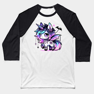 Pastel Goth Unicorn Kawaii Creepy Cute Chibi Horse Baseball T-Shirt